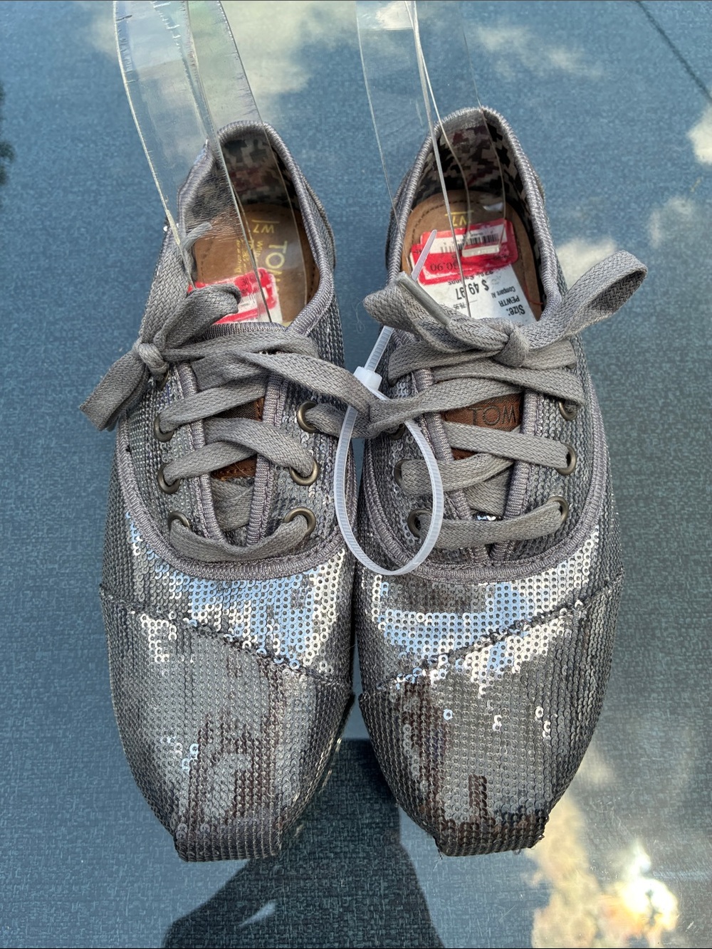 Toms Gray Sequin Slip-On Sneakers with Mint Logo Patch